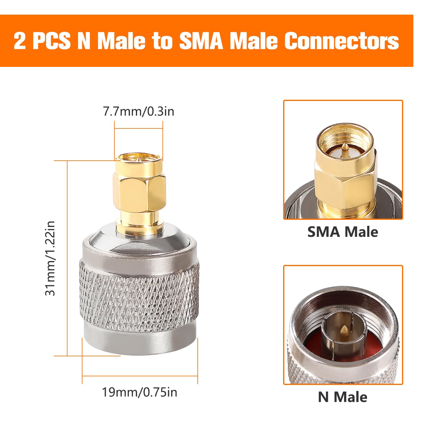 Adattatore Rame N a SMA Maschio Connettore Coassiale per Antenna WiFi Broadcast Radio 2 Pezzi