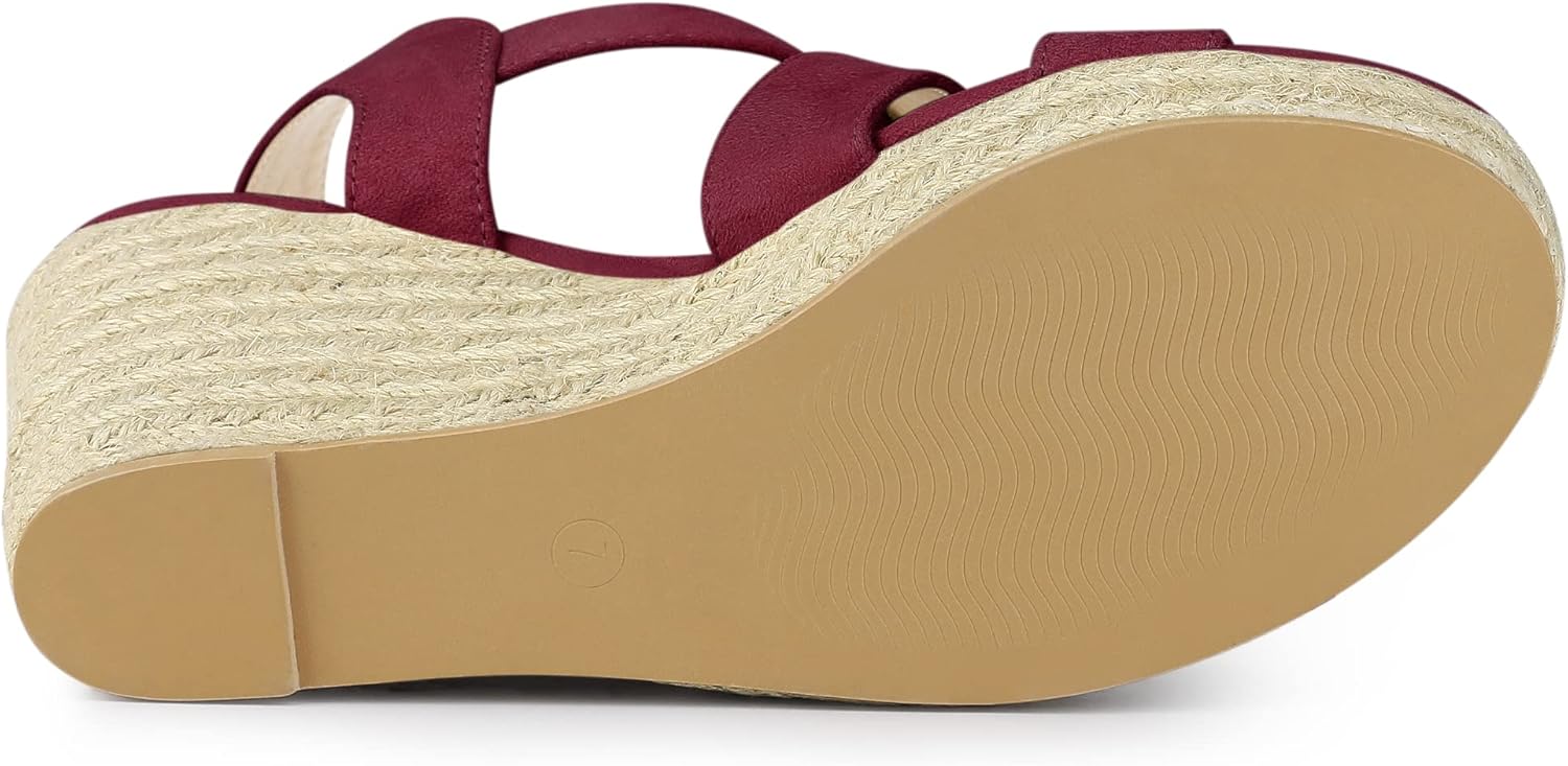 Allegra K Women's Espadrilles Platform Slingback Burgundy Wedges Sandals 7.5 M US - Image 6