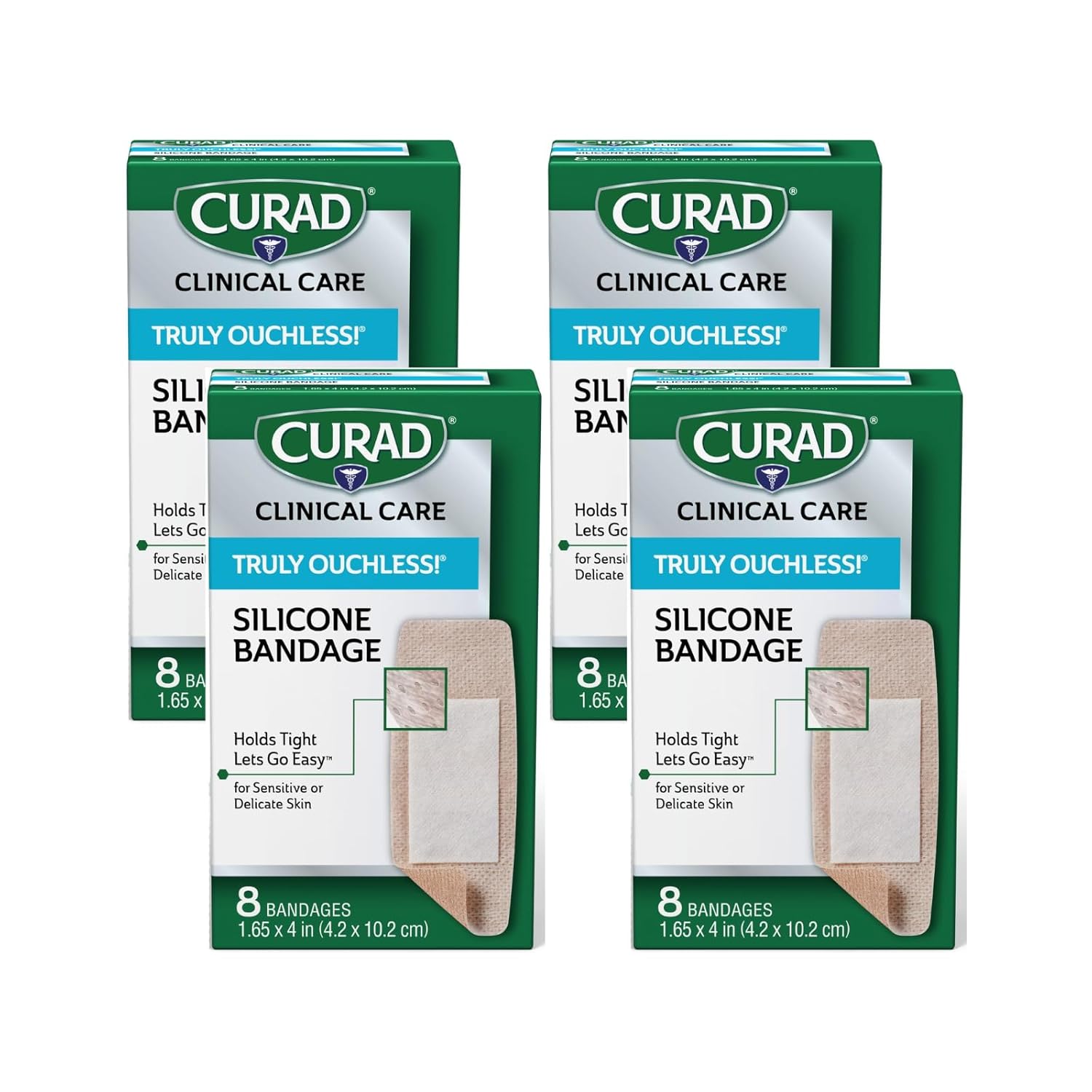 Curad Truly Ouchless Flex Fabric Bandages, X-Large, 8 Count (Pack of 4)