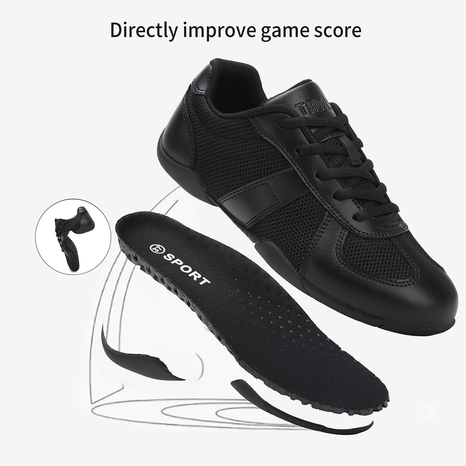 SECHRITE Cheerleading Cheerleader Schuhe Mädchen Damen Weiß Schwarz Sneaker Schulschuhe Tanzschuhe Mesh Tennisschuhe Line Dance Jazz Schuhe Tanzsneaker