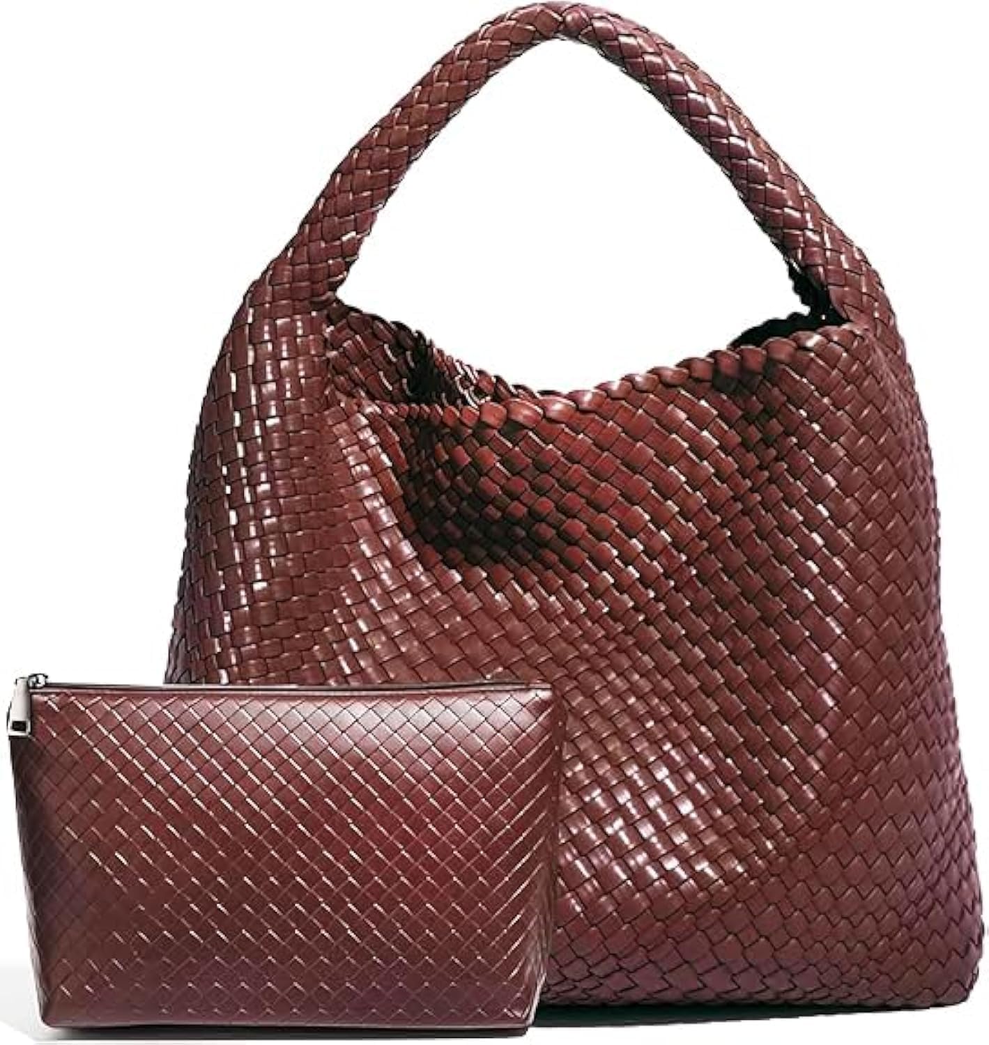 Woven Tote Bag for Women with Purse, Fashion Shoulder Hobo Underarm Bags, Large Woven Handmade Work Commuter Day Bags