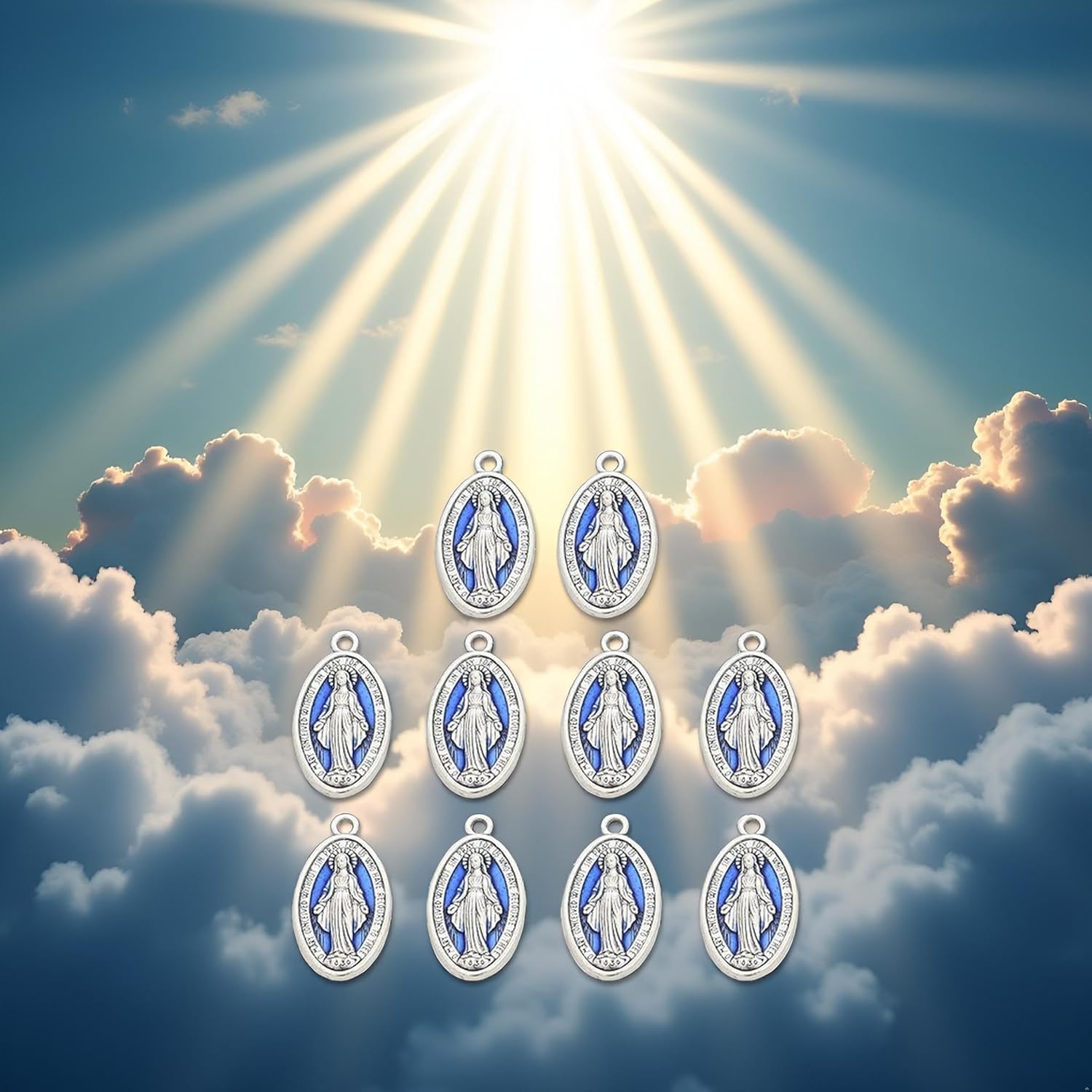 10Pcs Blue Virgin Mary Charms,Catholic Charm Pendant Oval Medal Charm Pendant for Jewelry Making DIY Necklace Bracelets Earring Charms Beading and Jewelry Making - Image 3