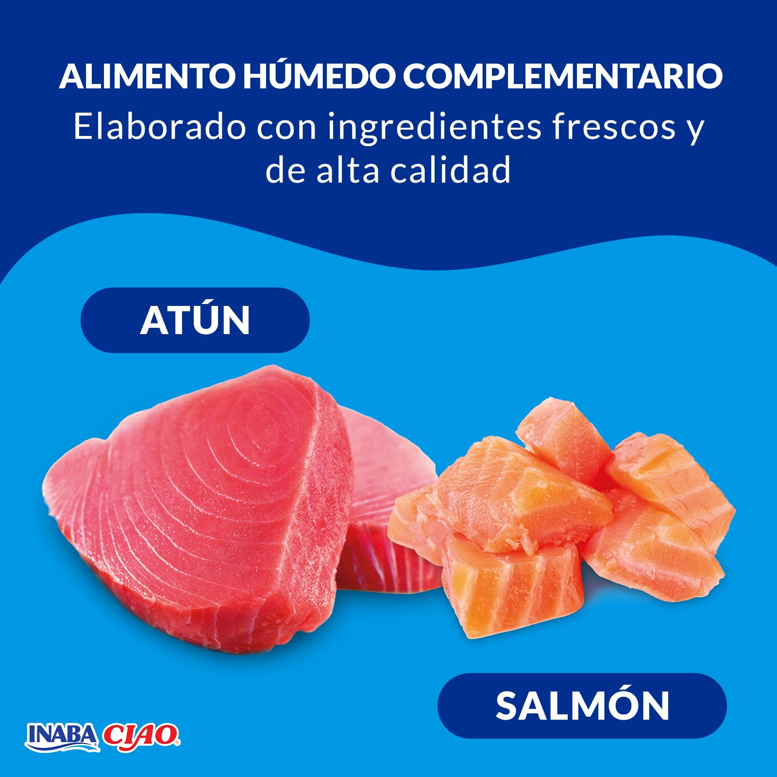 INABA Ciao Bisque - Puré Saludable para Gatos - Receta de Atún y Salmón - Snacks Saludables - Premios Sin Cereales, Sin Conservantes, Sin Colorantes - Sólo 16 Calorías - 40g