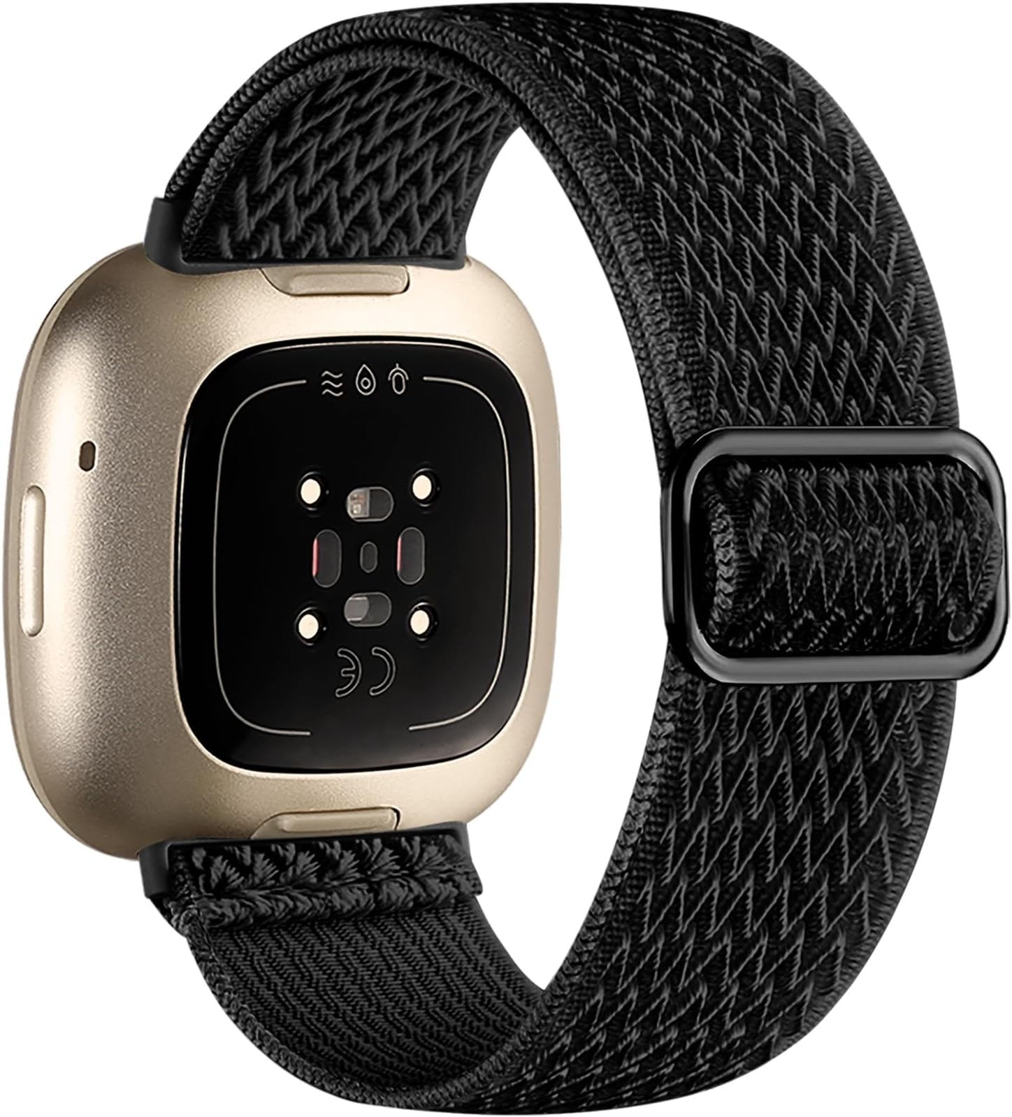 Replacement Band for Fitbit Versa 4/3 Sense 2 Band Men Women, Soft Flexible Breathable Nylon Stretchy Watch Strap for Versa 4/3 Sense 1/2 Wristbands Accessories, Black