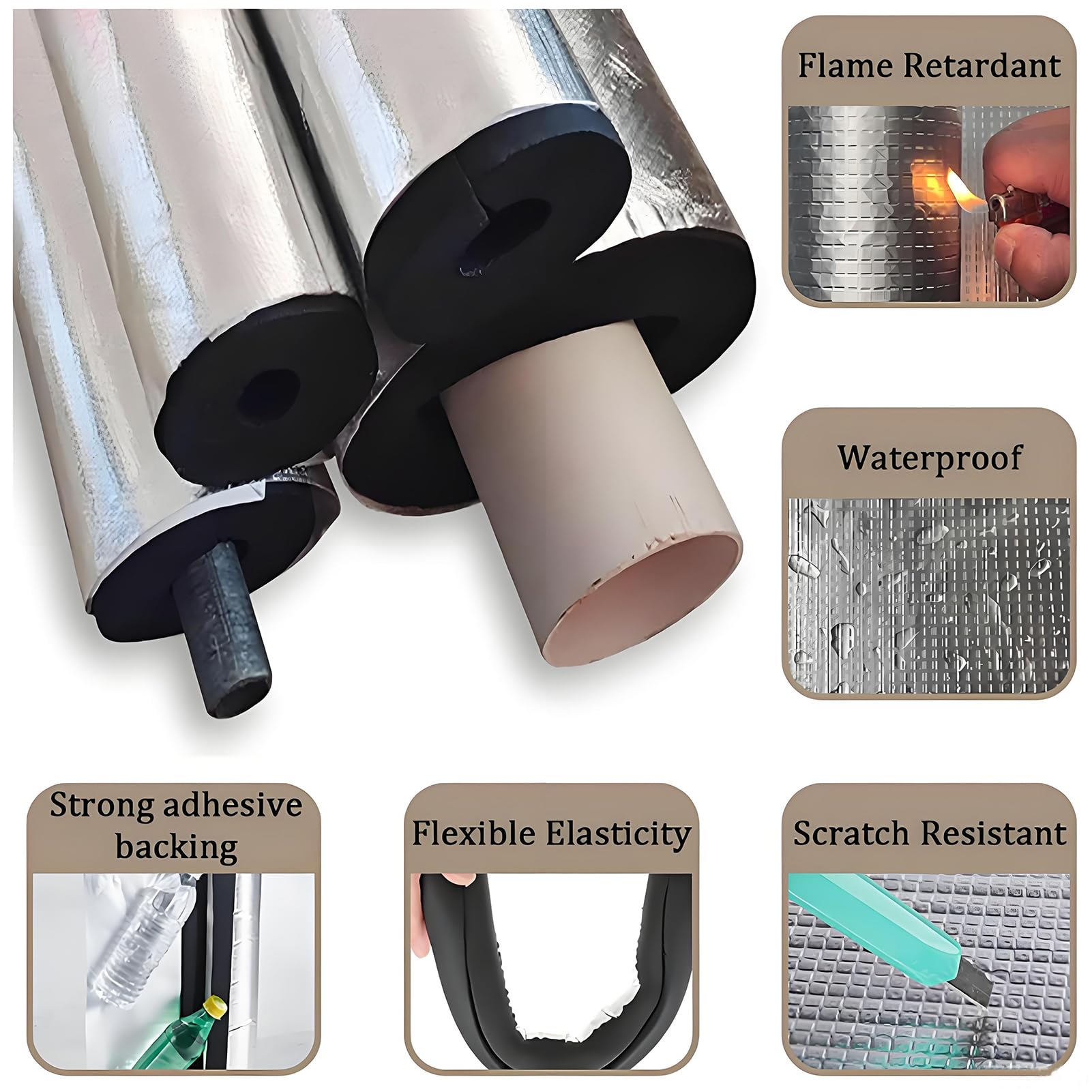 Aislamiento de Tuberías para Exteriores Aislante de Caucho Pared para Coquilla de Aire Acondicionado Fundas, Coquilla Aislante para Calentadores de Agua (ID) 219mm x (T) 30mm x (L) 0.95m