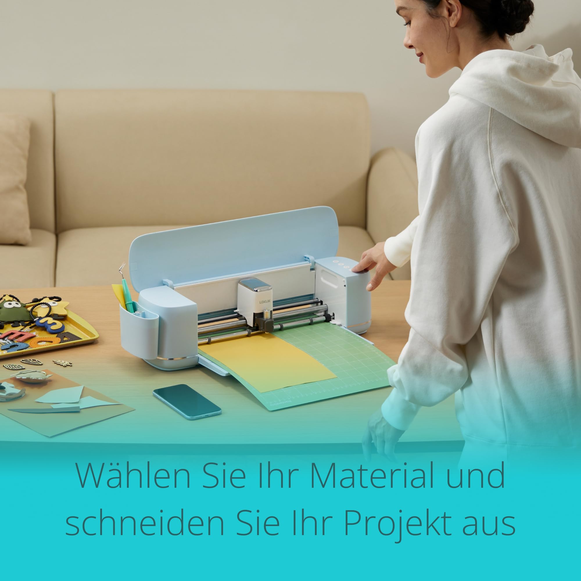 LOKLiK iCraft Plotter Maschine – Schneidemaschine zum Personalisieren von Textilien, Tassen, Taschen, Aufklebern und Dekorationen. Kompatibel mit Flexfolie, Papier, Leder, Karton und mehr. (Blau)