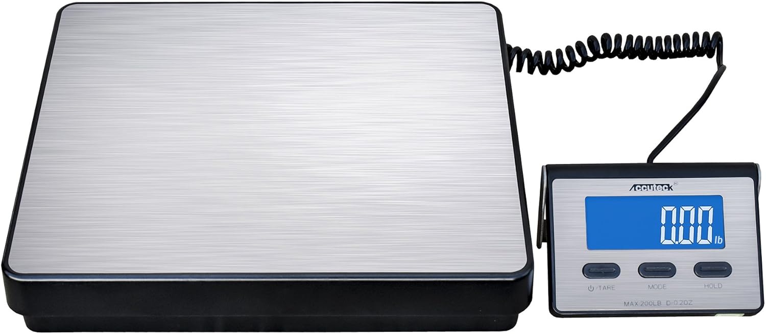 Accuteck A-BC200 200LB x 0.2 OZ Digital Heavy Duty Shipping Postal Scale, Stainless Steel : Office Products