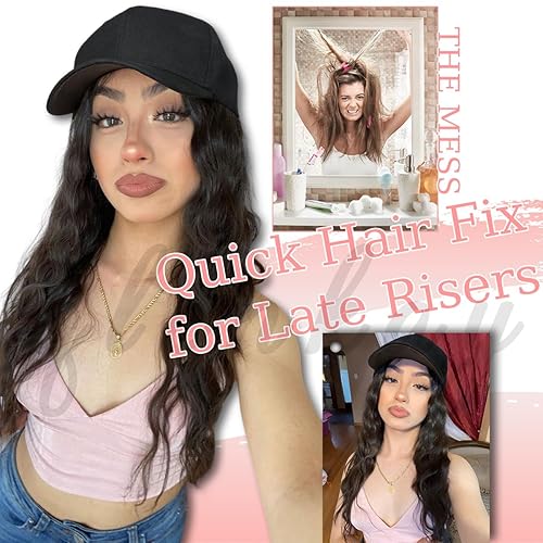 Miniatura 3 de Qlenkay Peluca de gorra de béisbol de 24 pulgadas, extensiones sintéticas largas y onduladas, gorra ajustable, cabello ondulado 2B para mujer, rubio