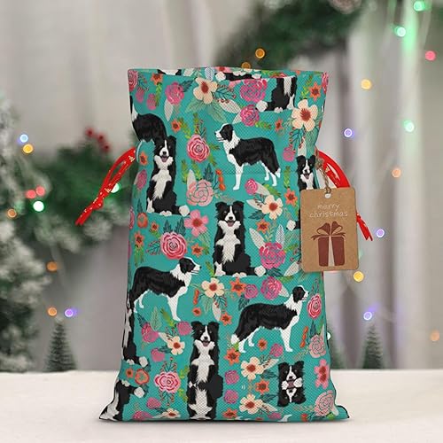 Miniatura 6 de MyPiky Border Collie - Bolsas de regalo de Navidad con estampado floral, bolsas de regalo de 8.3 x 11.8 pulgadas, bolsa de almacenamiento para