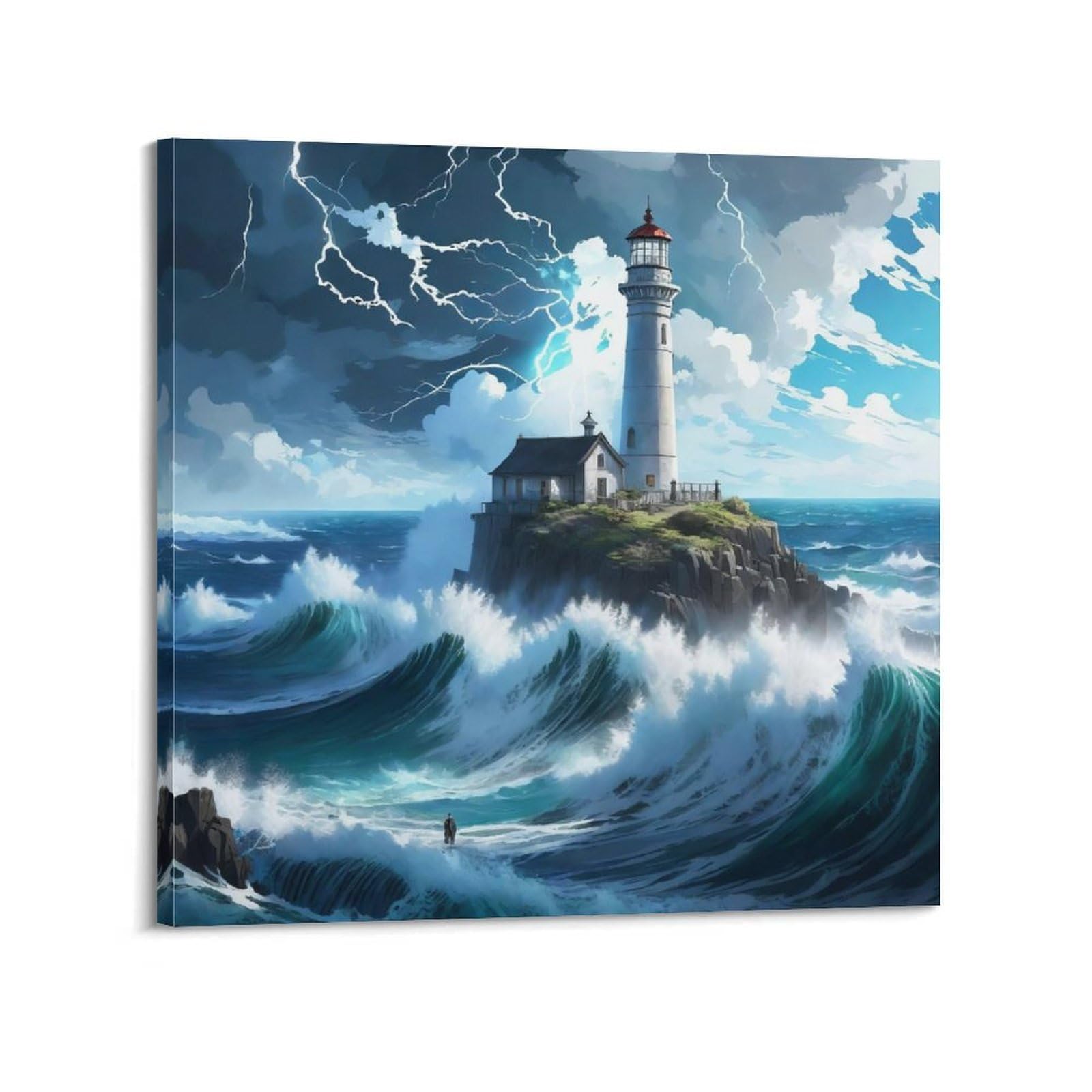 CXHJCA Lighthouse Poster Stormrider's Light Poster Decorative Painting Canvas Wall Posters And Art Picture Print Modern Family Bedroom Decor Posters 28x28inch(70x70cm)
