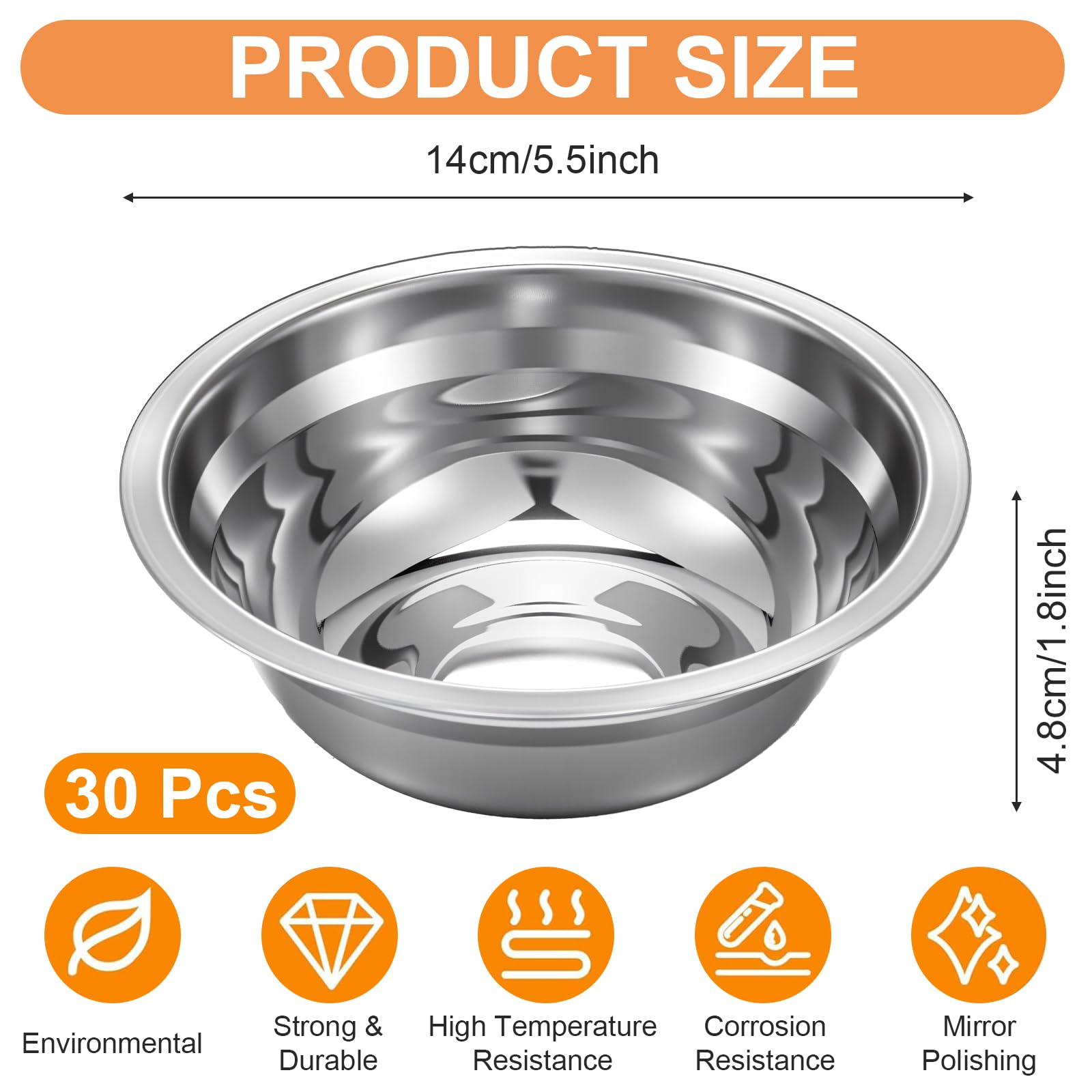 30 Pcs Stainless Steel Metal Dog Bowls Bulk Small Metal Dog Food Water Container Replacement Lightweight Bowl for Small Medium Large Dogs, Dishwasher Safe (5.5 Inch)