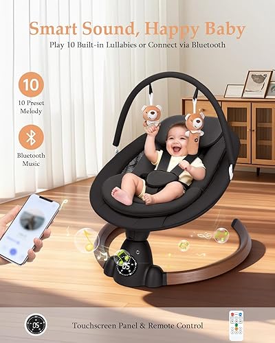 Miniatura 4 de Columpio de bebé para bebés, columpios portátiles con Bluetooth, arnés de 5 velocidades de balanceo de 5 puntos para niños y niñas recién nacidos