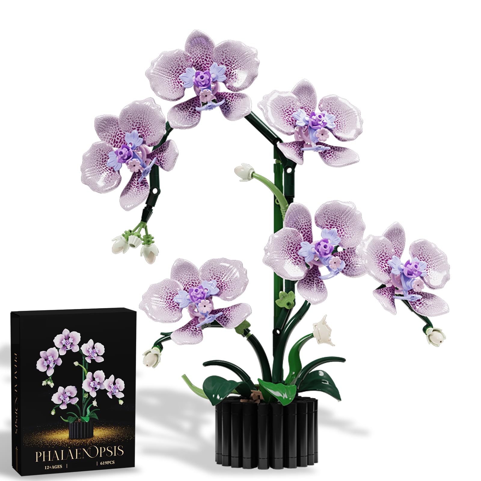 Photo 1 of Phalaenopsis Orchid Flower Building Block Set,Compatible with Lego Flower Featuring Printed Floral Patterns on The Blocks' Petals, Ideal for Tabletop displays and as a Gift (Purple?619PCS)