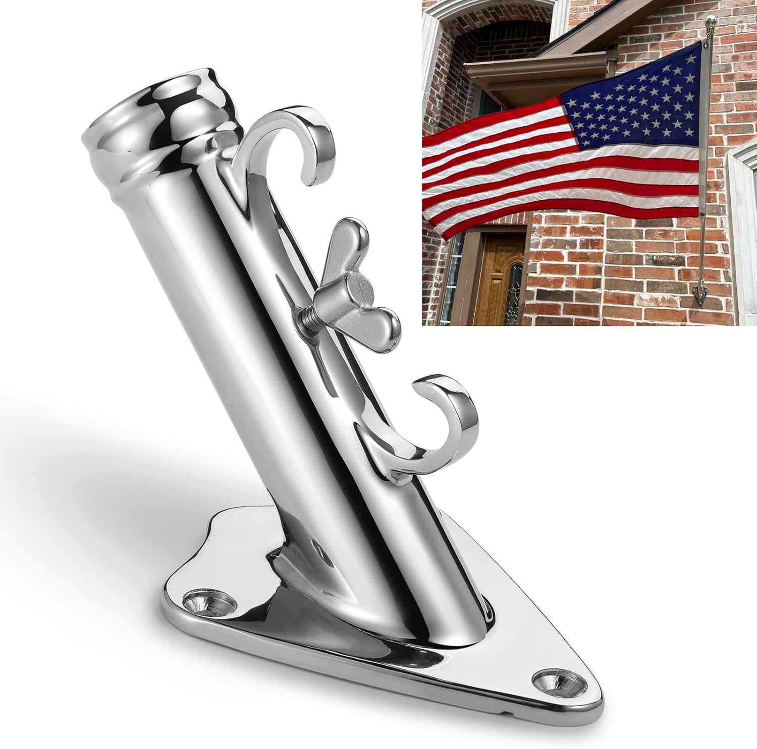 Flag Pole Holder, 316 Stainless Steel Heavy Duty Concrete Flag Pole Mount for House Outside, USA Wall Brick Flag Pole Bracket, 1 Inch