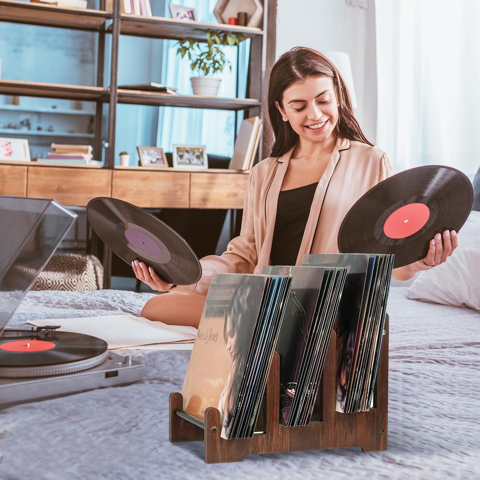 Supporto Per Dischi In Legno, Supporto Per Dischi In Vinile Marrone Porta Opuscoli Mensola In Vinile Supporto Decorazione Per Dischi Riviste Libri