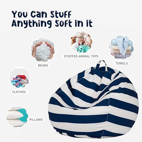 Miniatura 4 de Nobildonna Funda para puf de almacenamiento de animales de peluche, solo para niños y niñas, puf grande sin relleno para organizar juguetes de felpa