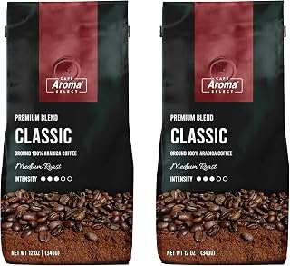 Aroma Select Classic Blend, Ground Arabica Coffee, Medium Roast, Latte-Ready & Brew-Flexible, Enjoy Hot Or Iced, 12 Ounce (2 Pack)