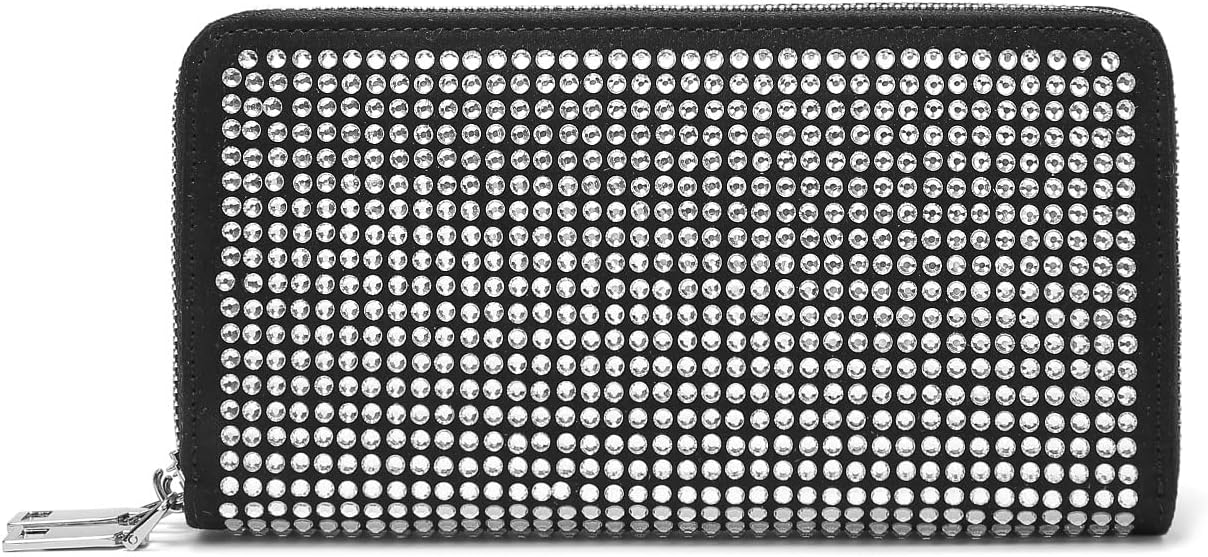 Rhinestone Zip Around Double Zippers Wallet with Multiple Card Slots and Coin Pouch - Image 5