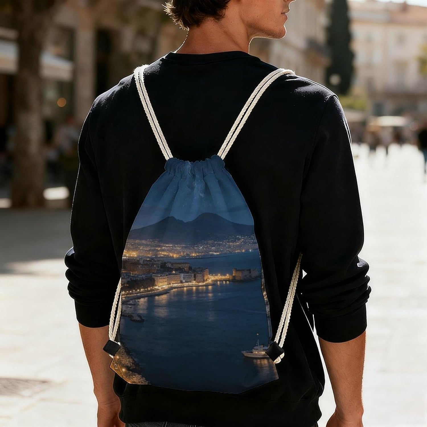 Naples Durable Large Drawstring Backpack image 5