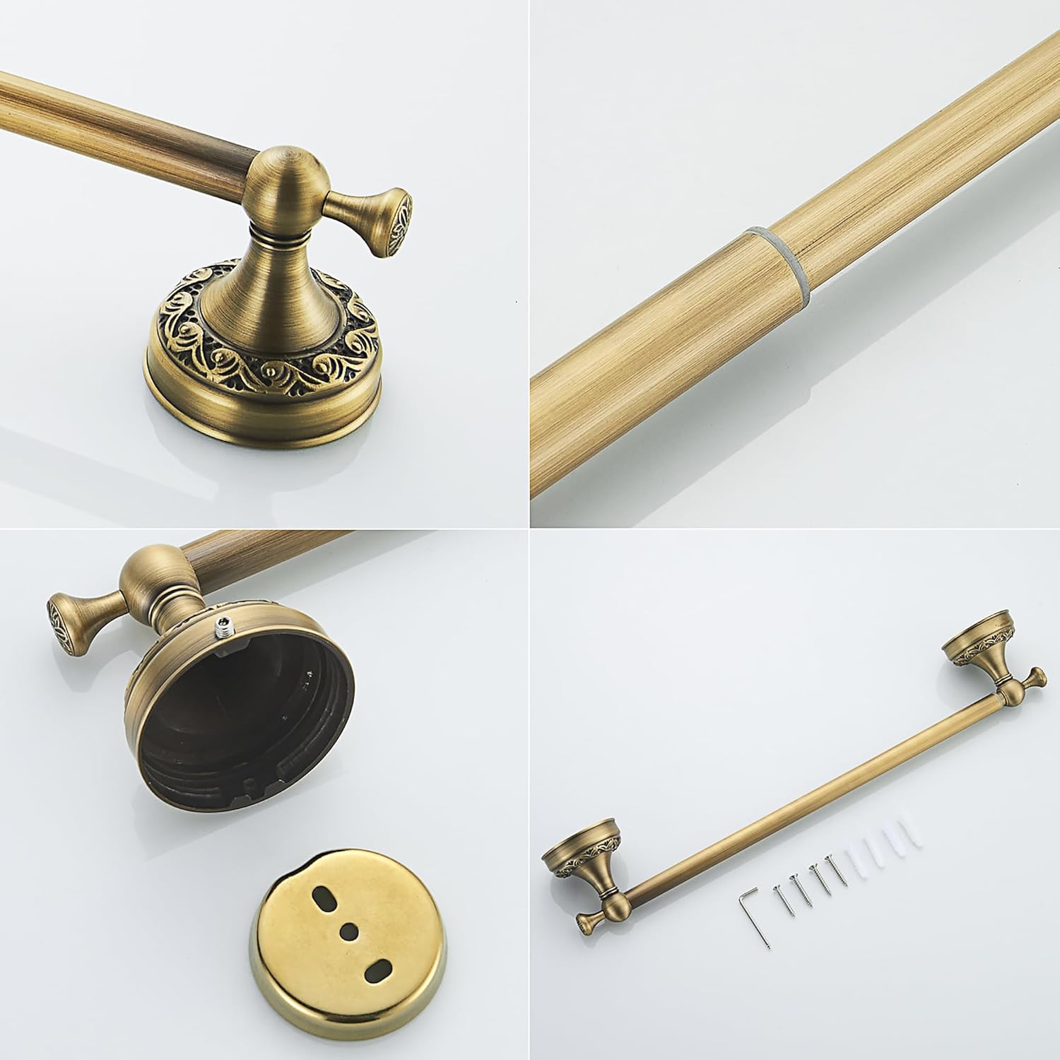 Antique Bronze Brass Towel Bar,Adjustable 15.5 to 27.5 Inch Bath Towel Bar Rack for Bathroom Towel Holder, Wall Mounted Bathroom Hardware Accessories,Pattern Carving Design