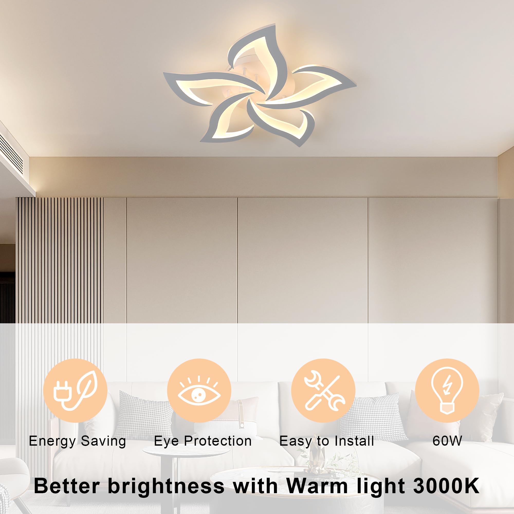 Comely nowoczesny żyrandol sufitowy LED, 60cm 60W 6750LM lampa sufitowa LED, nowoczesna lampa, salonu, ciepłe białe światło 3000K, biały