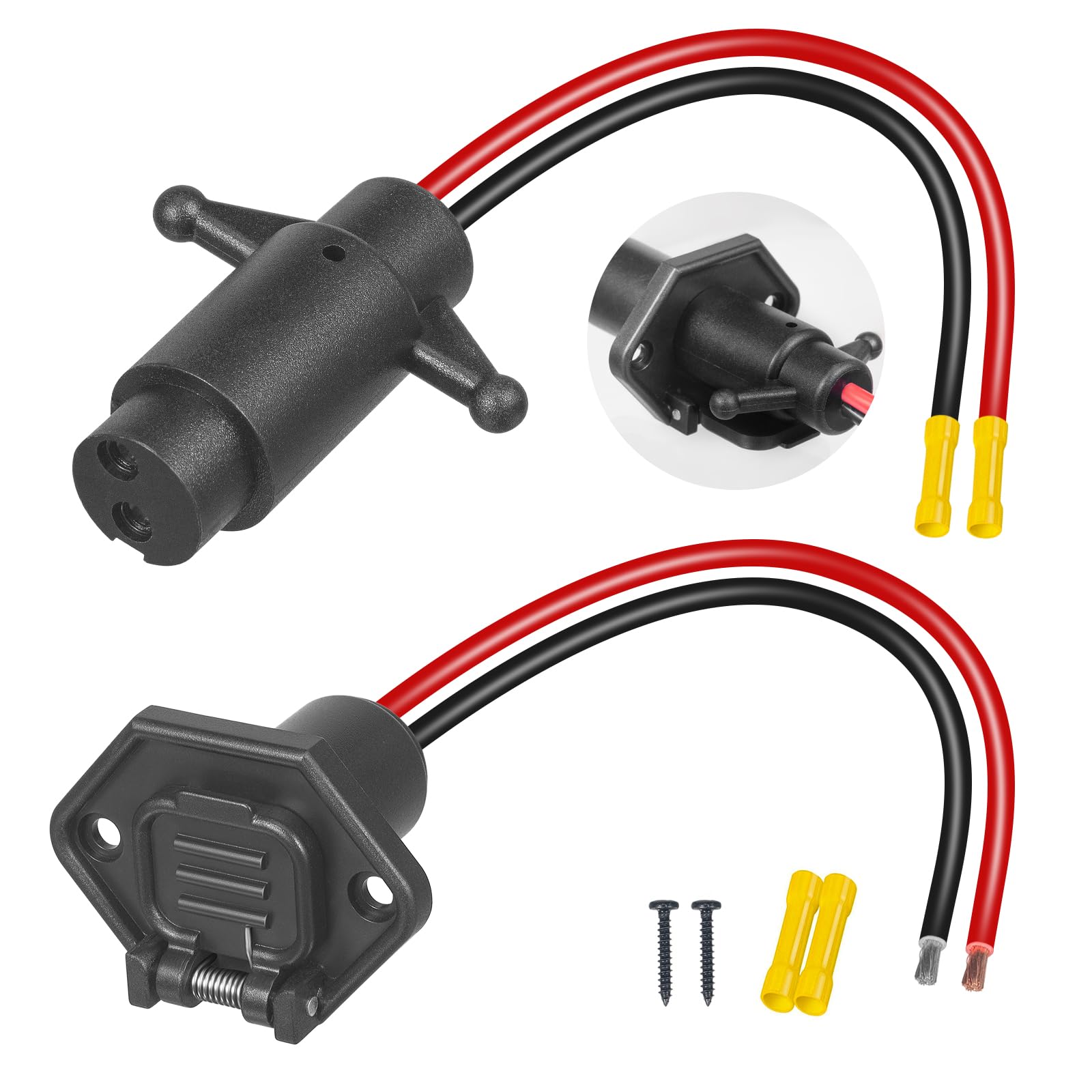 12-24 Volt 2-Wire 8 Gauge Trolling Motor Plug & Socket Set – Marine Boat Fit, Replaces 7-1304/7-1306