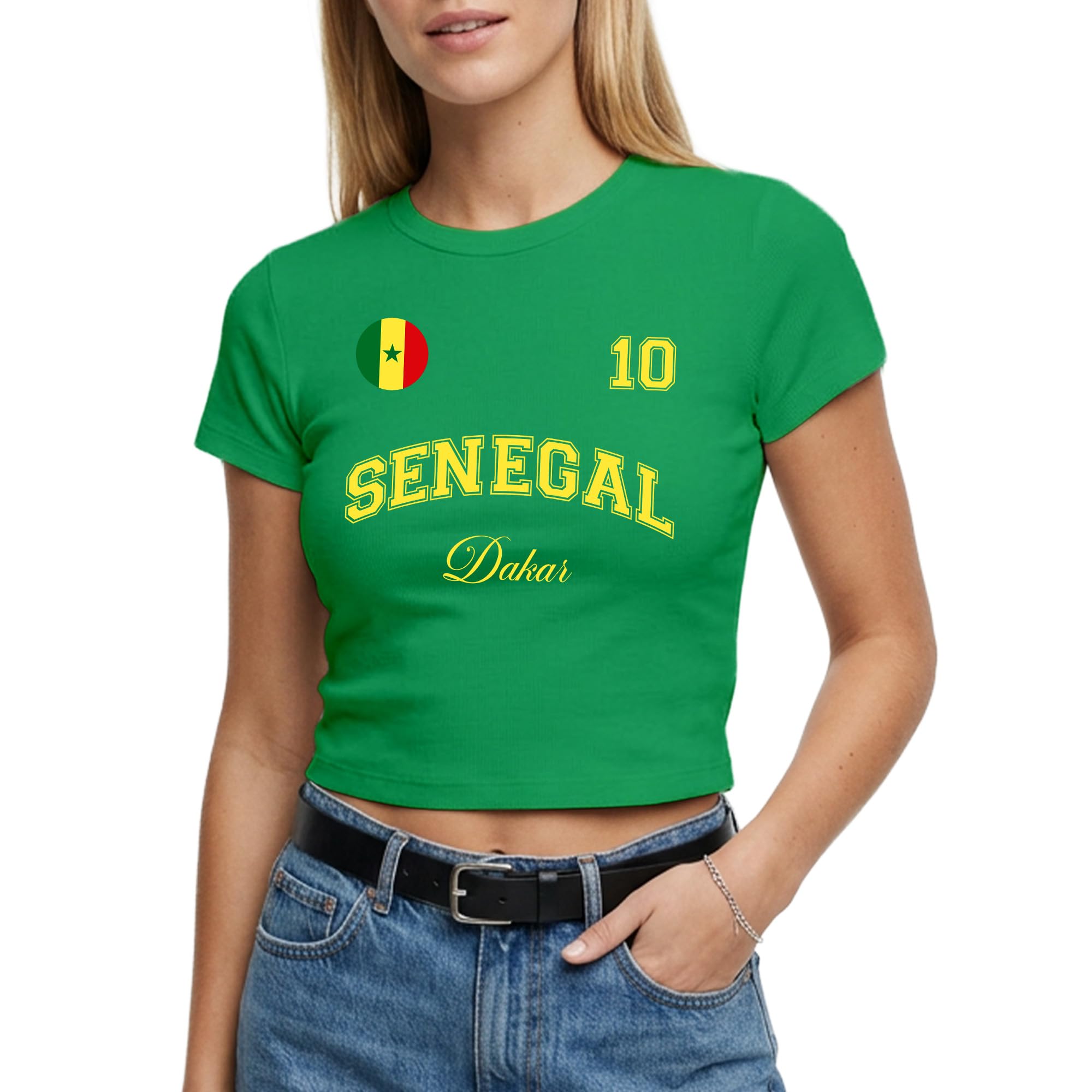 Senegal Womens Baby Tee Custom City Name Number Badge Short Top Ladies Football Tshirt Fan Gift, XL, Irish Green