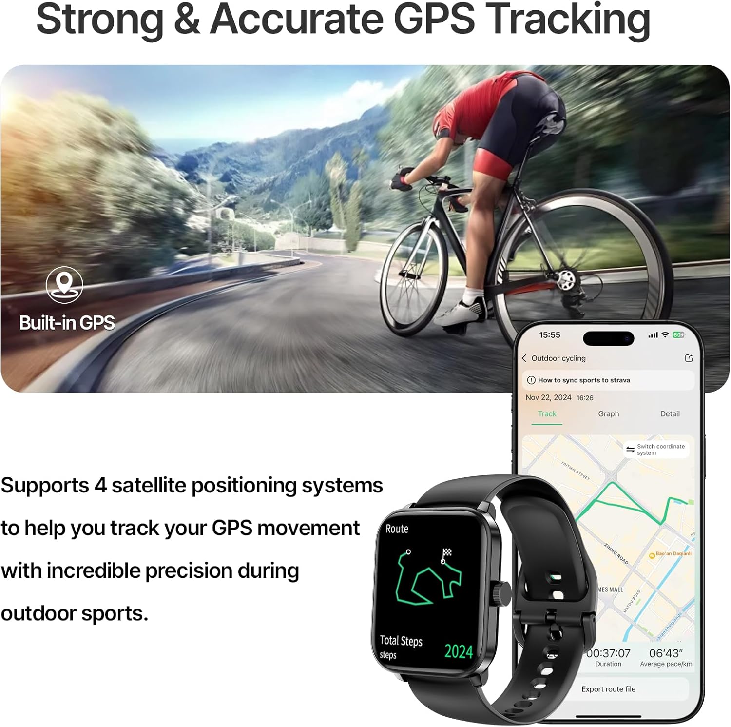 YoYoFit F19 Smart Watch tracking GPS during outdoor cycling.