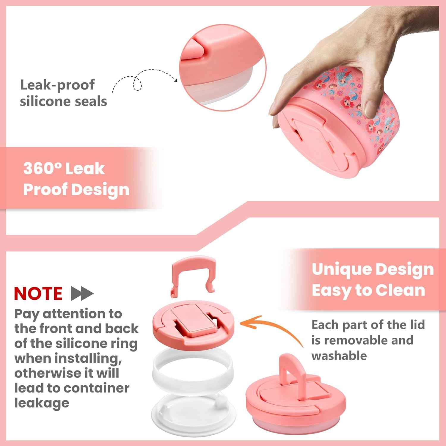 13.5oz Soup Thermo for Hot Food Kids Insulated Vacuum Food Jar with Buckle Lid,Wide Mouth Leakproof Stainless Steel Lunch Container with Spoon-Mermaid - Image 6