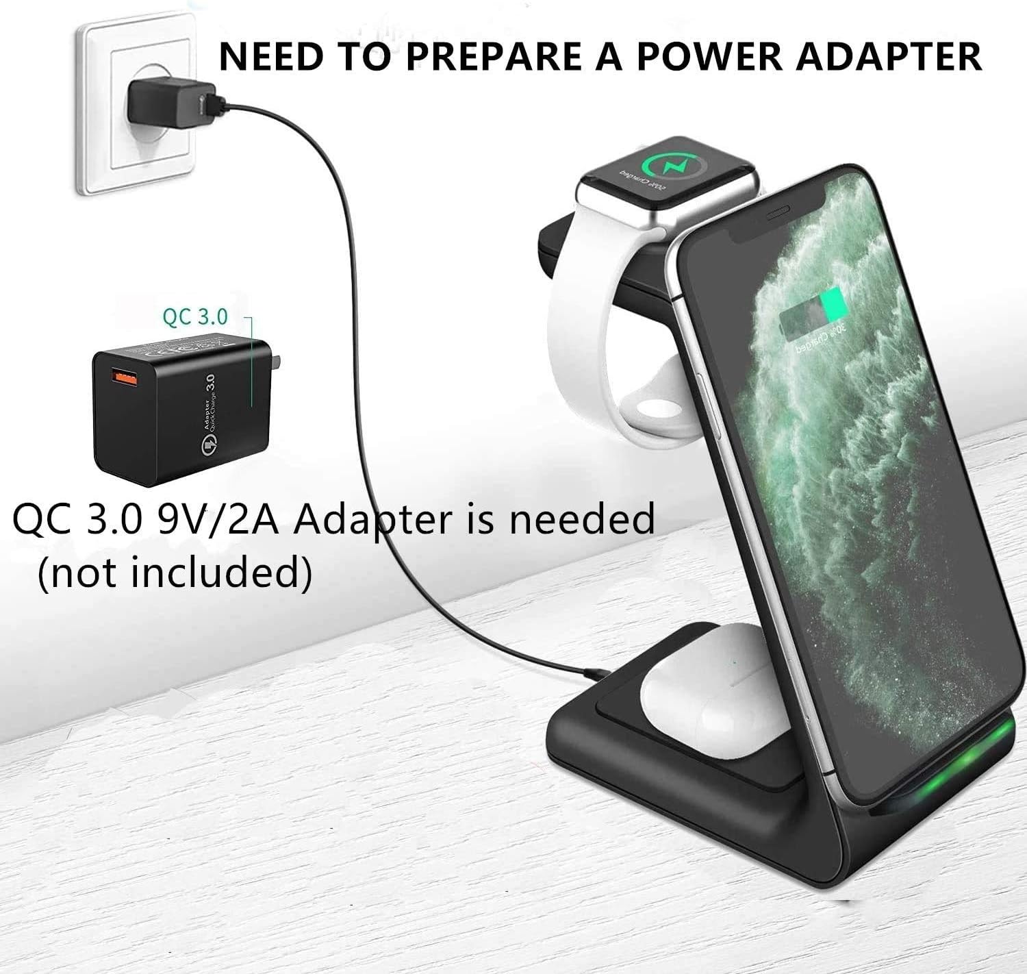 Wireless Charger, 3 in 1 Qi Standard Fast Wireless Charging Station Charger Stand Dock for iPhone 13/13 Pro/13 Pro Max/12/12 Pro/12 Pro Max/11/X/8,Apple Watch Series SE/6/5/4/3/2,AirPods 2/Pro : Cell Phones & Accessories