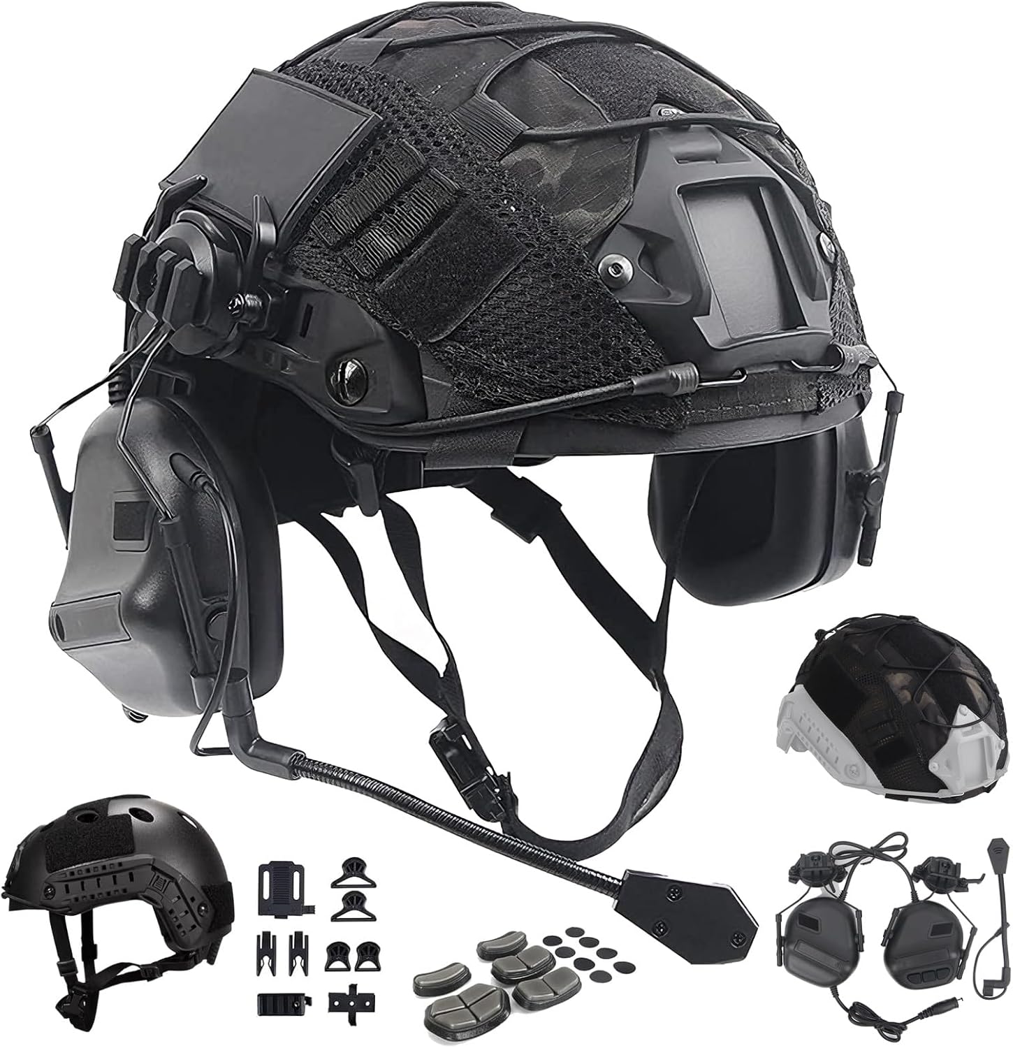 Airsoft - Fast Helmet Kit Including Tactical Headset and Helmet Visor Adjustable Outdoor Tactical Gear Suitable for Role-Playing