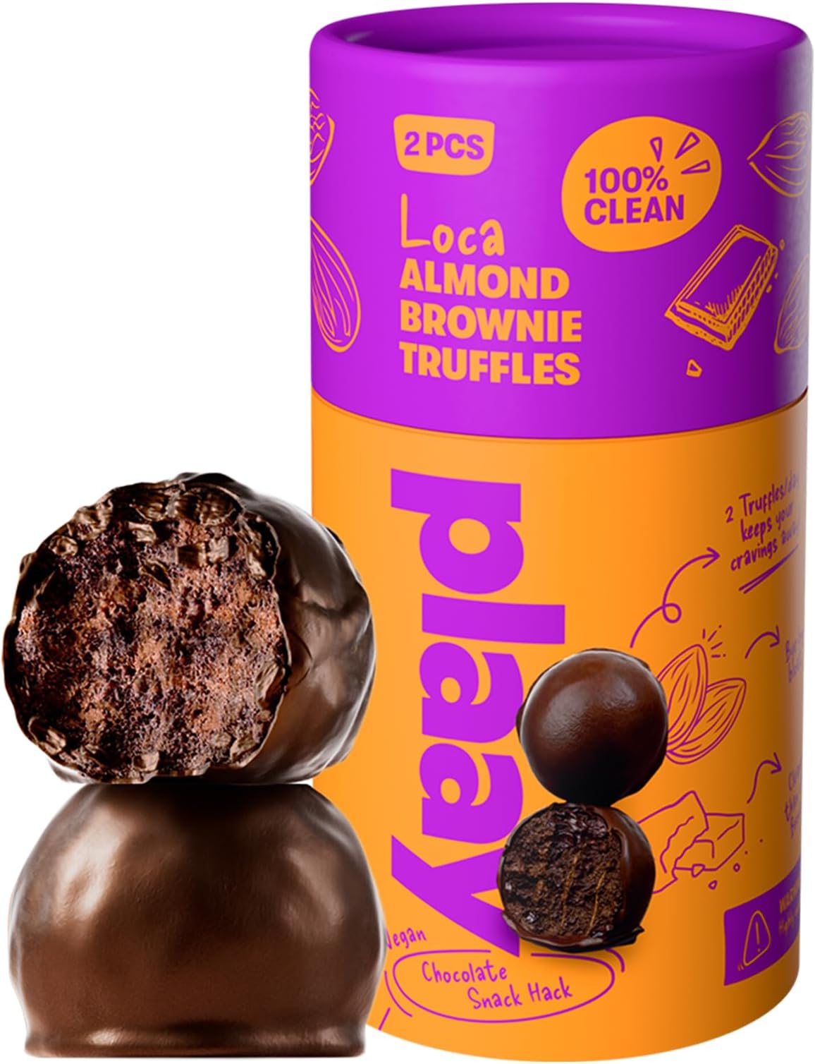 Plaay Almond Brownie Chocolate Truffles – Keto Dark Chocolate Snack – Gluten-Free, Vegan-Friendly with Rich Fudgy Texture for Guilt-Free, Anytime Smart Snacking – 30g