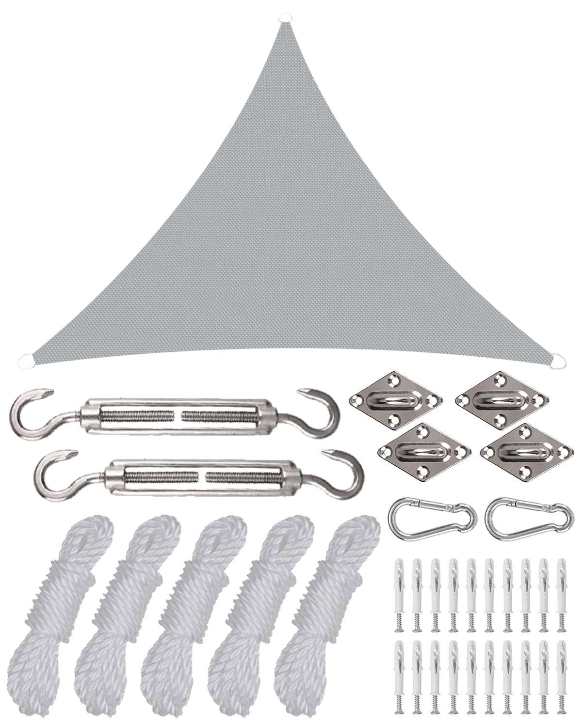 Voile d'ombrage triangulaire gris, 7,6 x 7,6 x 9,6 cm, imperméable, respirant, bloquant les UV, forte résistance au vent, voile de jardin avec kit d'installation, pour jardin, terrasse, piscine