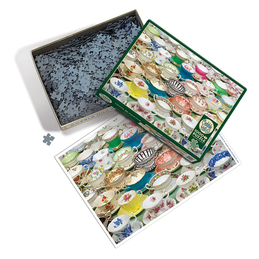 Cobble Hill 1000 Piece Puzzle - Teacups - Sample Poster Included, 26.625" x 19.25" - Image 2