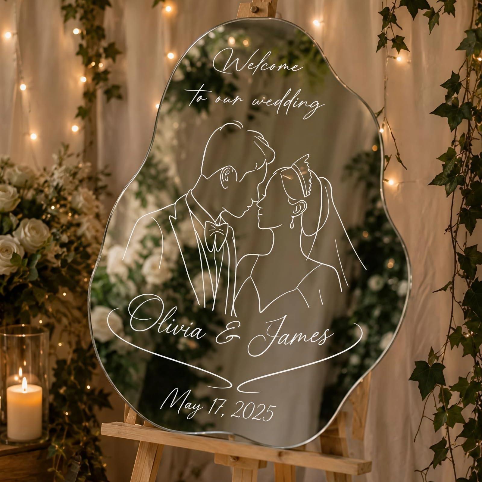 Customized Wedding Welcome Sign Vinyl Decal - Personalized Sticker for Engagement, Bridal Shower, Marriage Ceremony Display - DIY Welcome Sticker Decoration for Mirror