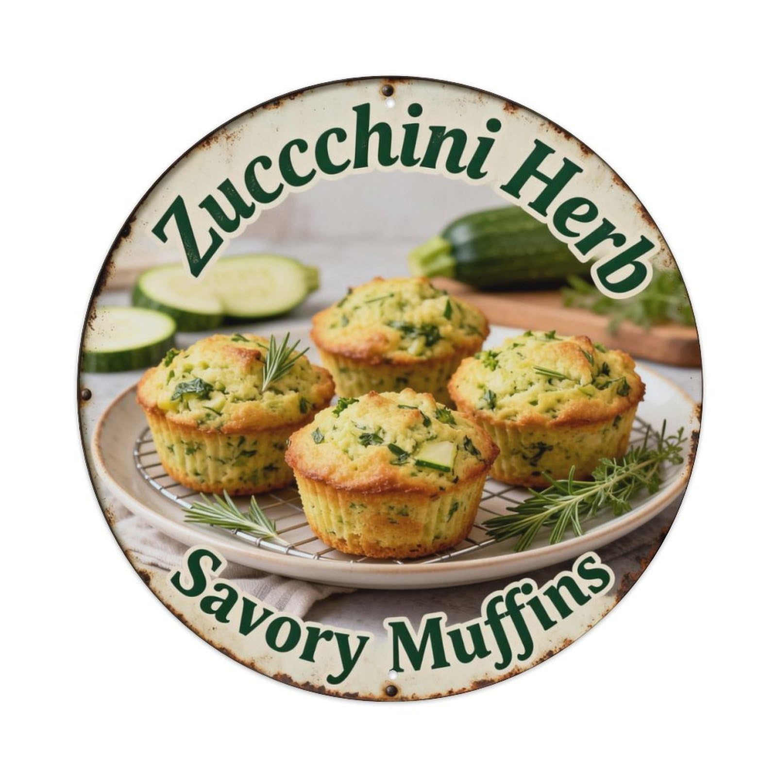 Zucchini Herb Savory Muffins Metal Tin Sign Plaque