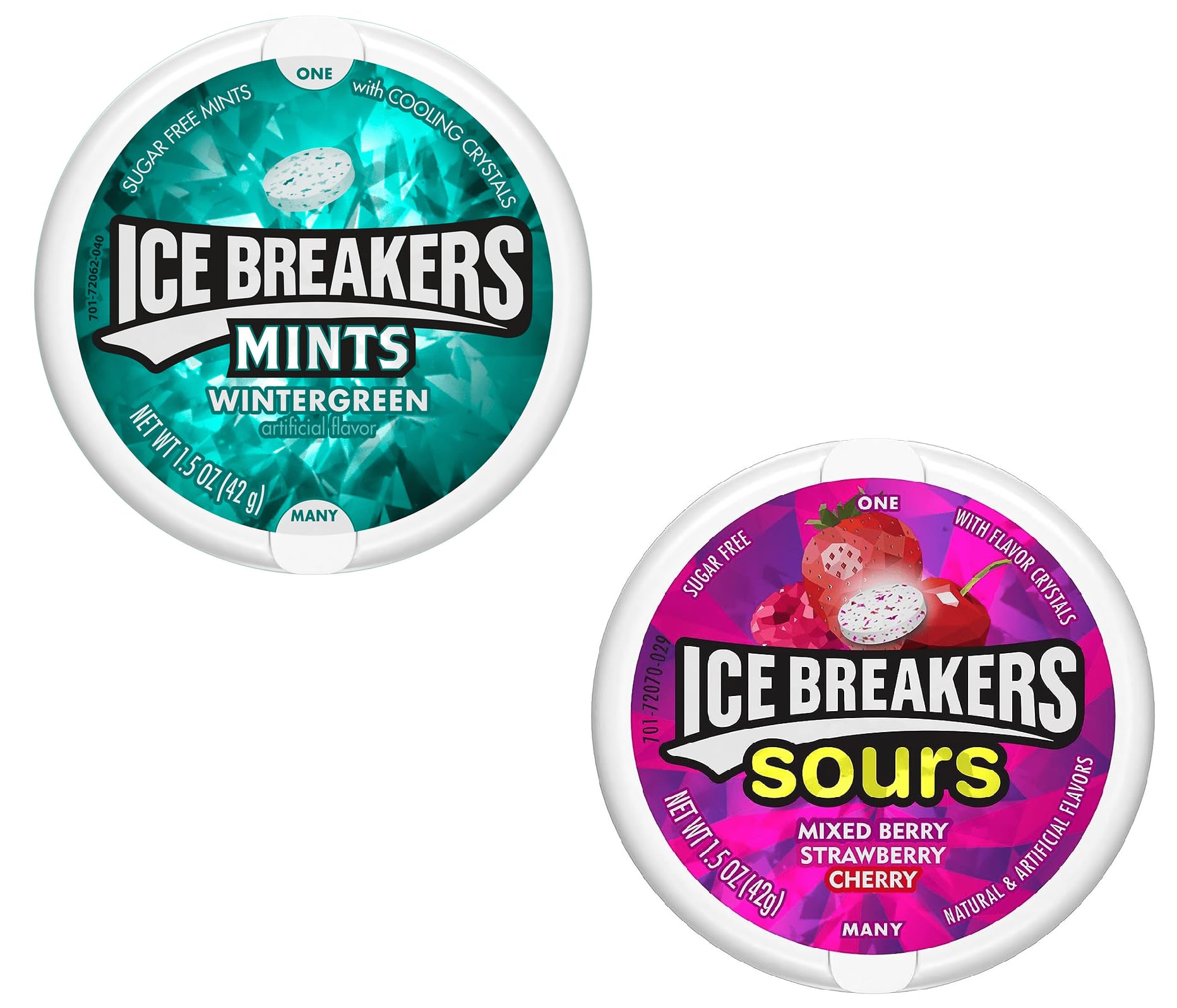 Ice Breaker Mints Wintergreen 42 G,Sugar Free Mints With Cooling Crystals And Ice Breaker Sours Mixed Berry + Strawberry + Cherry 42 G,Sugar Free With Flavor Crystals