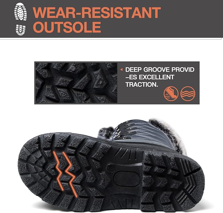 mysSoft Women’s Snow Boots – Warm Insulated Faux Fur Lined Waterproof Mid-Calf Winter Boots (Grey Grid)