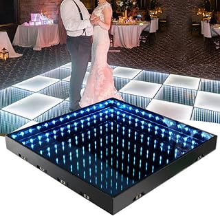 Dance Floor Stage Lights, 3D Effect LED Dance Floor, Infinity Mirror Panel, Tempered Glass, Portable Illuminated Light Up Dance Floors for Wedding Party Stage Show, 50x50cm(8 Piece)