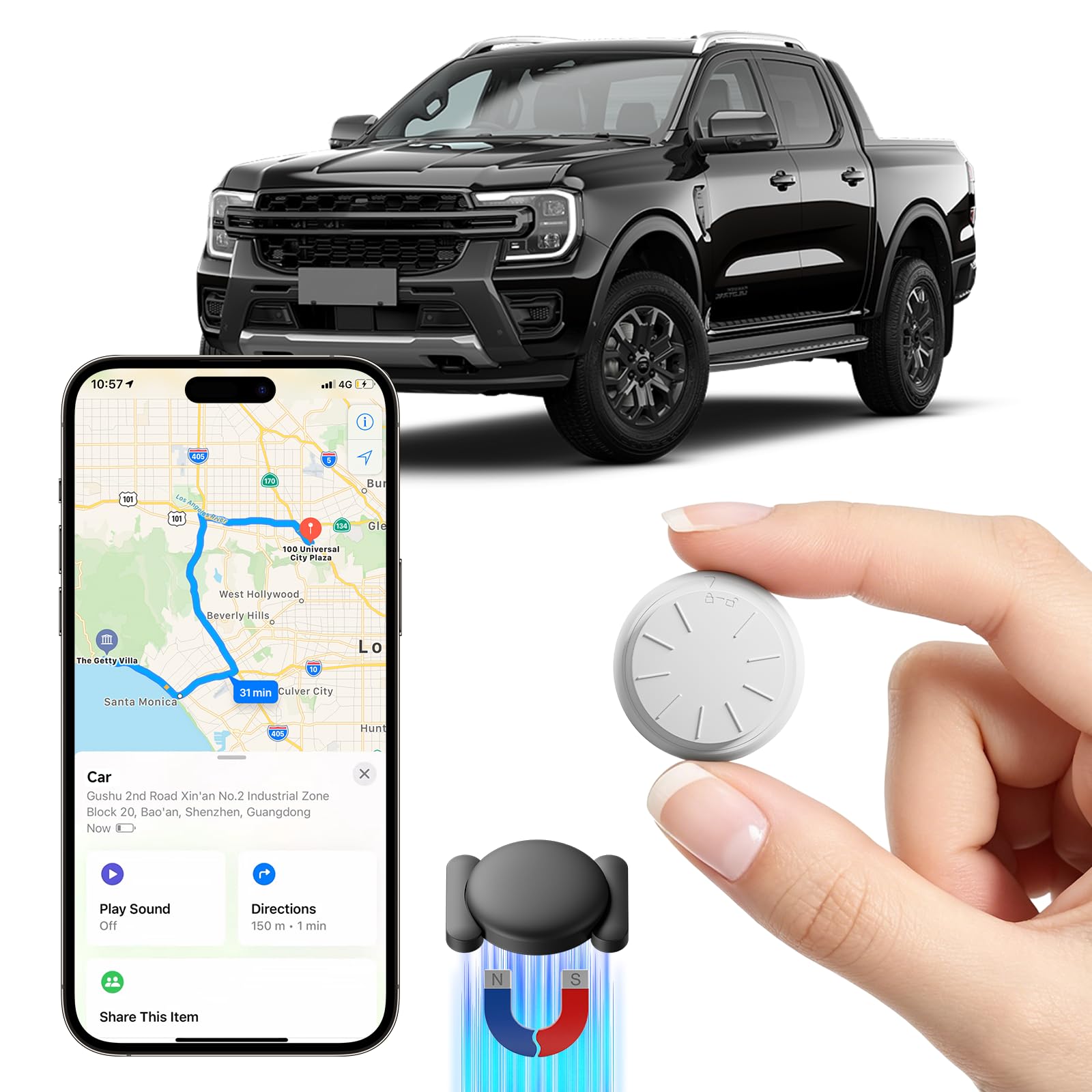 GPS Tracker for Vehicles, 1 PCS Real-Time Undetectable GPS Tracker, No Subscription Car Tracker, Hidden Magnetic Vehicle Locator, Waterproof, Accurate Tracking, iOS Only, Ultra-Slim (Black)
