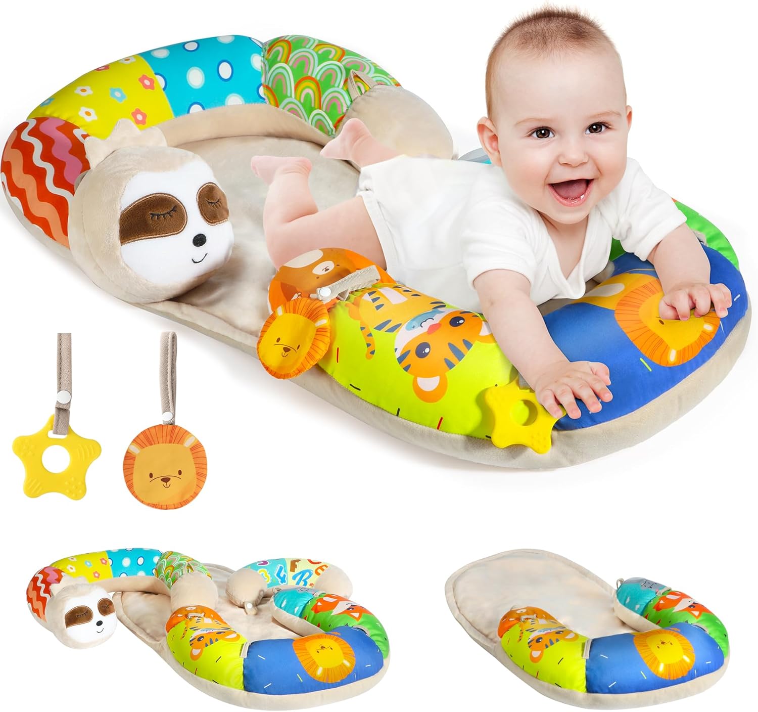 URMYWO Tummy Time Activity Mat - 4 in 1 Cozy Tummy Time Mat for Newborn 0-12 Months, Infant Baby Sit Me Up Floor Seat Early Sensory Development Gifts Tummy Time Play Toys