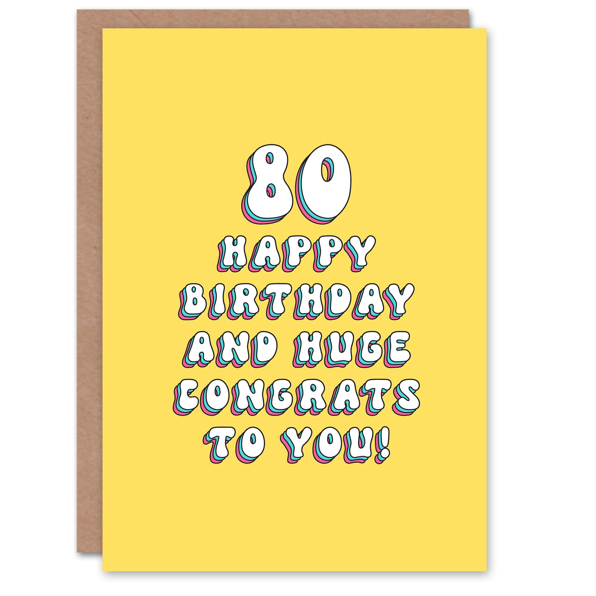 Artery8 Greeting Card 80th Huge Congrats 80 Year Old Bright For Her Woman Wife Gran Mum Sister Birthday Card