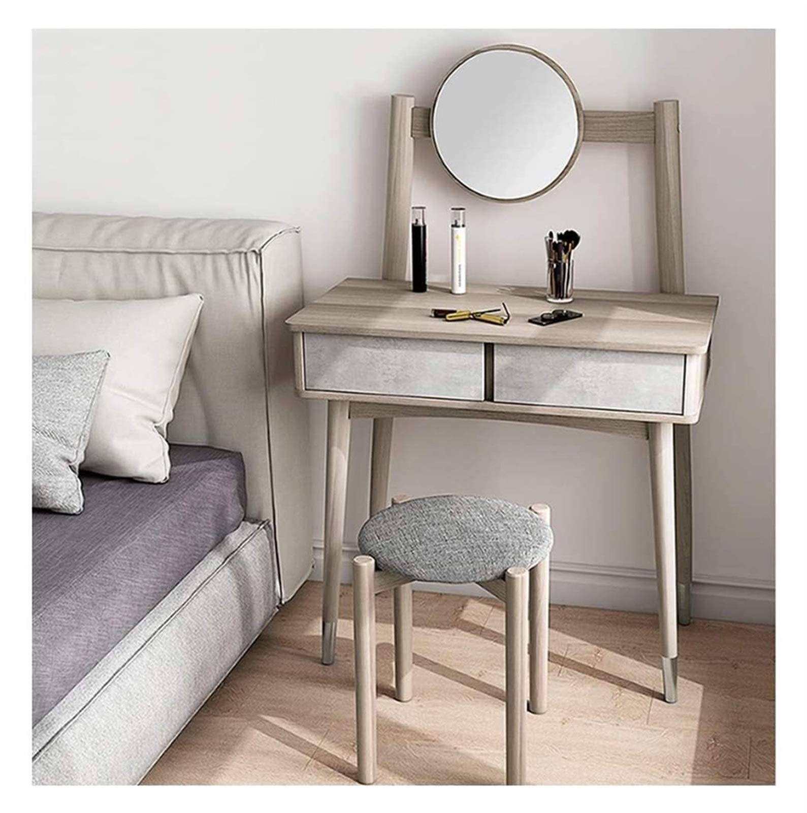 Luksusowy zestaw toaletki do makijażu z regulowanym lustrem 2-szufladowa komoda i stołek - eleganckie meble toaletkowe do stylowych sypialni nowoczesny design łatwy montaż
