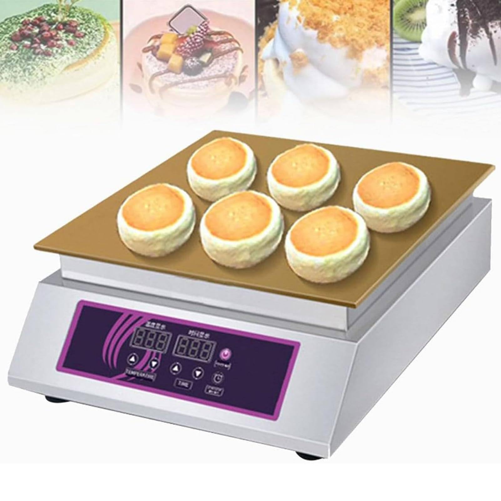 GTHTUHFD Commercial Soufflé Machine, Electric Dorayaki Making Machine, Stainless Steel Electric Griddle, Pancake Machine, Suitable For Home Kitchens, Dessert Shops, Snack Streets,A