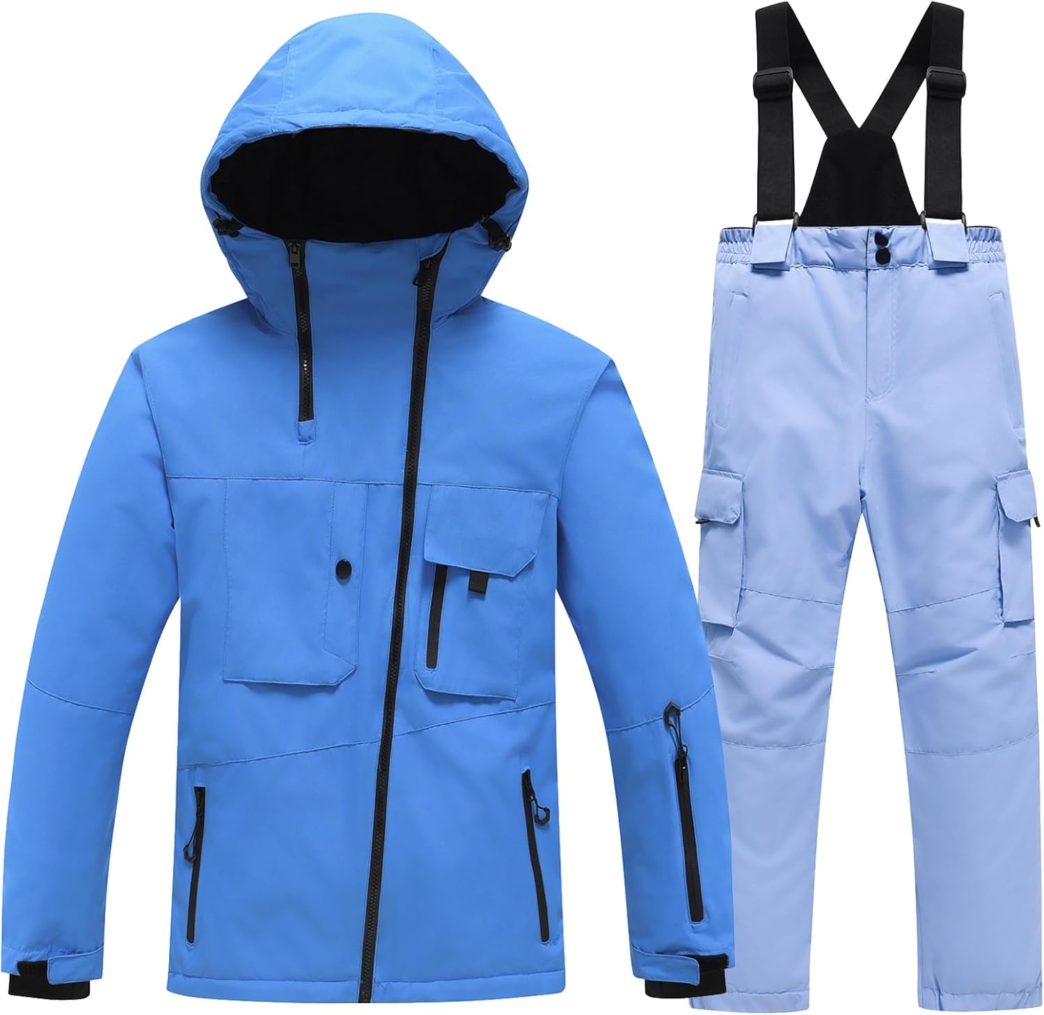 YFPICO Skipak voor kinderen, meisjes, jongens, tweedelig, verdikt ski-jack skibroek, functioneel pak, sneeuwpak, regenjas, sneeuwbroek, waterdicht, Meerkleurig ski-jack geel brood skibroek