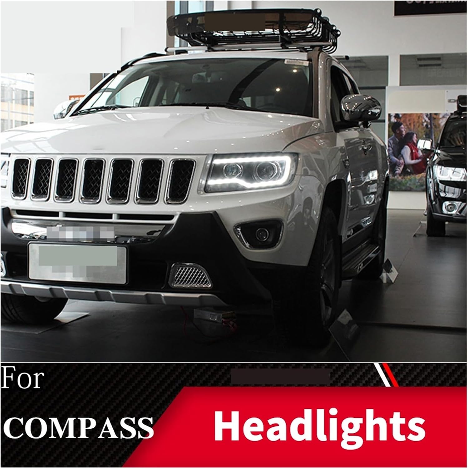 Car Styling Head Lamp Case Compatible for Compass 2011-2016 Grand Cherokee LED Headlight DRL Lens Double Beam Bi-Xenon Automobiles Parts Accessories Upgrade (Color : A)