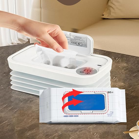 Portable Wipe Warmer with Fast Heating & 3 Temperature Settings, USB-Powered Large Capacity Heated Wipes Dispenser with Night Light and Display, for Home, Car and Travel
