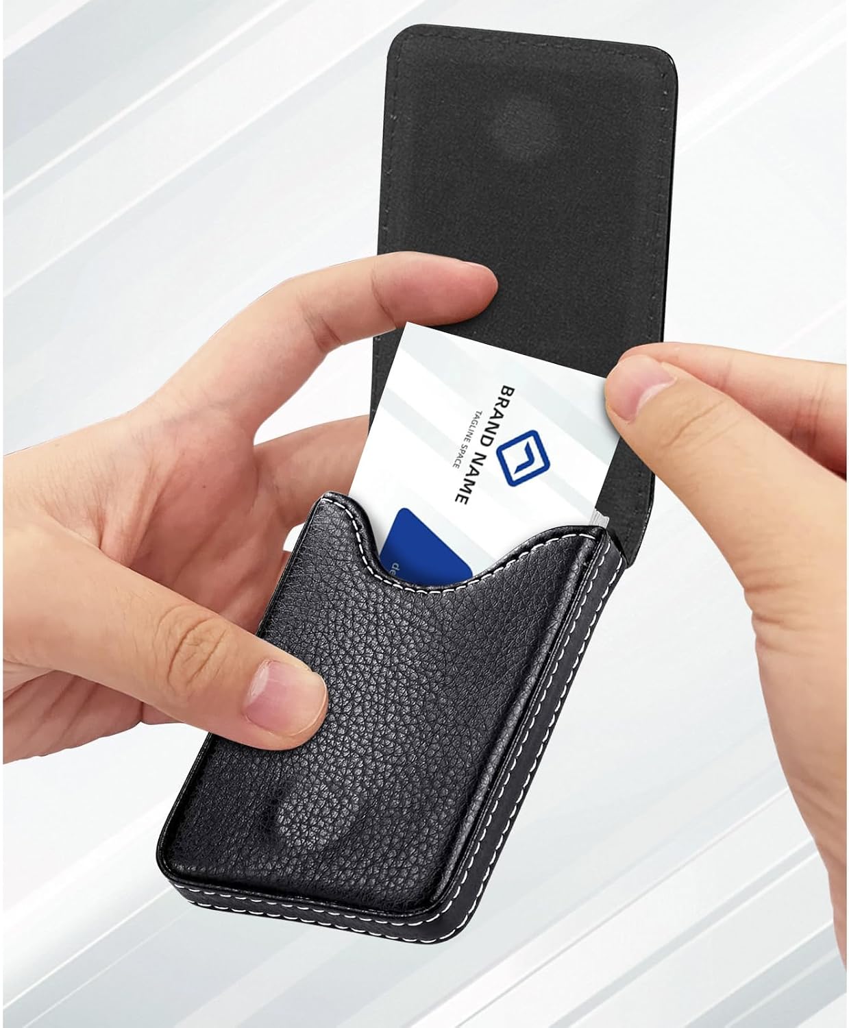 Letter Leather Business Card Holder Case, Pocket Business Card Holders for Men or Women, Card Holder with Magnetic, Portable Business Card Carrier for Holds 25 Cards (R) image 4