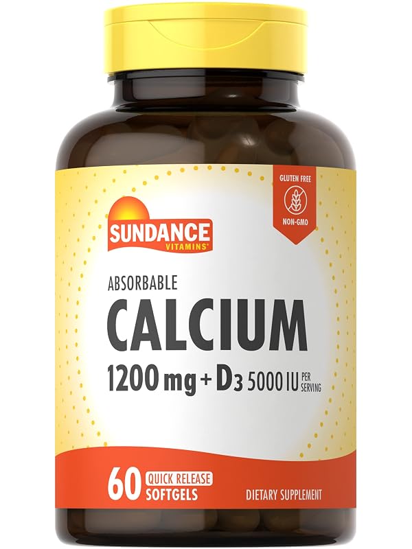 Sundance Cálcio 1200 mg com Vitamina D3 5000 UI, 60 cápsulas softgel