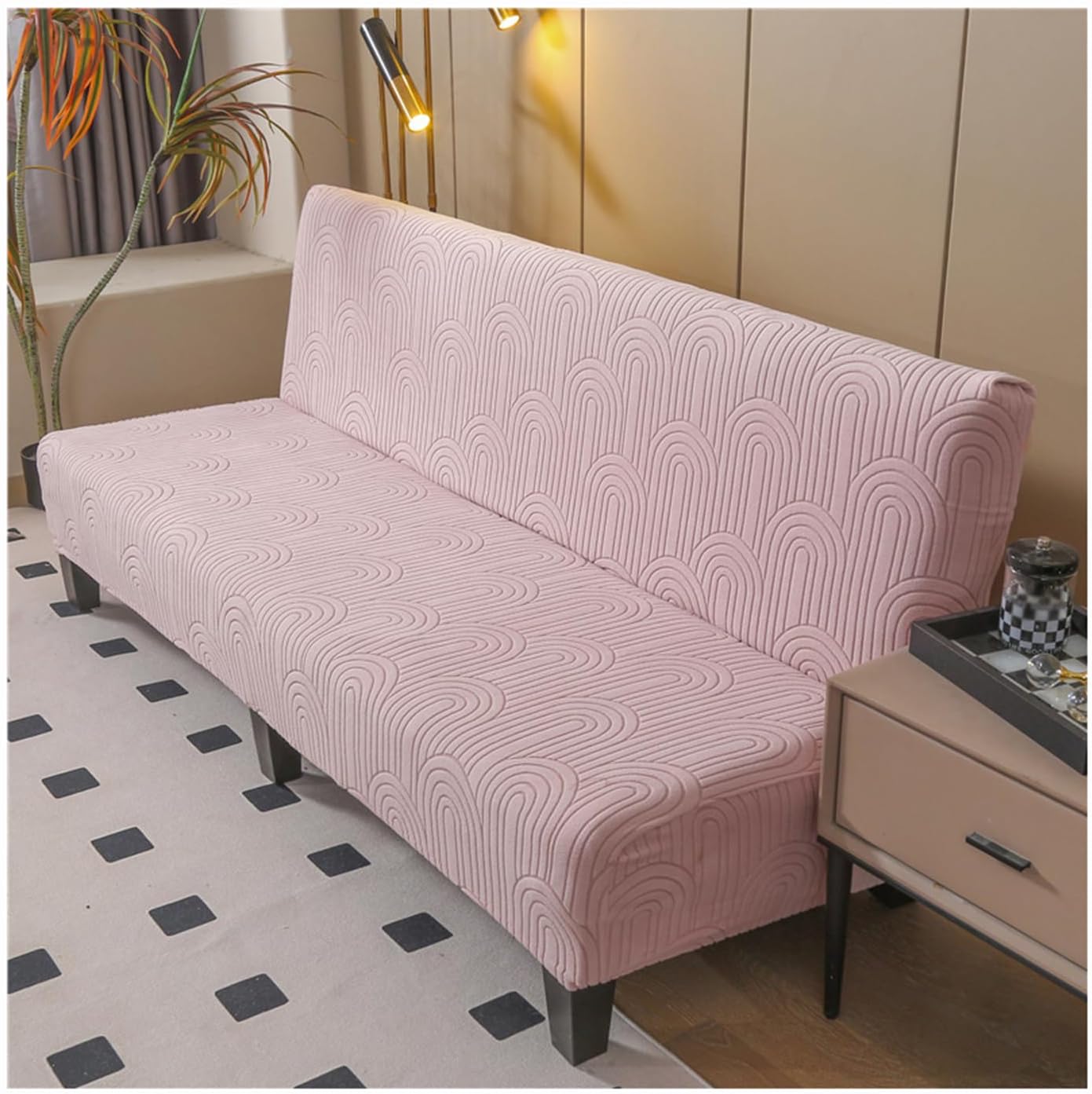 Thick Embossed Armless Futon Cover 3/2 Seater Stretch Sofa Bed Slipcover, Anti-Slip Futon Covers Slipcovers, Folding Couch Sofa Bed Futon Cover with Elastic Band, Washable,B,155~185cm/61~73in